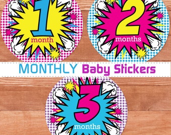 Girl Superhero Baby Month Stickers, Girl Monthly Stickers, Superhero Baby Photo Prop, Baby Girl Shower Gift Idea, Baby Girl Stickers