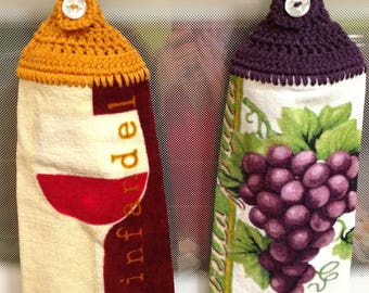 Handmade Wine Crocheted Hanging Kitchen Towels/Crocheted Grapes Kitchen Towel/Hanging Kitchen Towel/Wine Decor/Grapes Decor/Ready to Ship