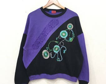 Rare!! UNGARO Pour Homme Paris Embroidery Biglogo Colour Block Sweatshirt Pullover Jumper large Size fits X large