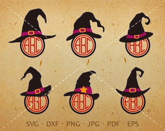 Witch Hat SVG, Halloween Hat Monogram SVG with Circle Font, Witch Hat Clipart Shirt SVG Silhouette Cricut Cut Files