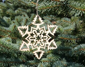 Wooden Tree Toys Christmas Tree Decorations Wooden Tree Ornaments Snowflake Ornaments Wood Christmas Decor Wooden Snowflake Laser Cut Gift