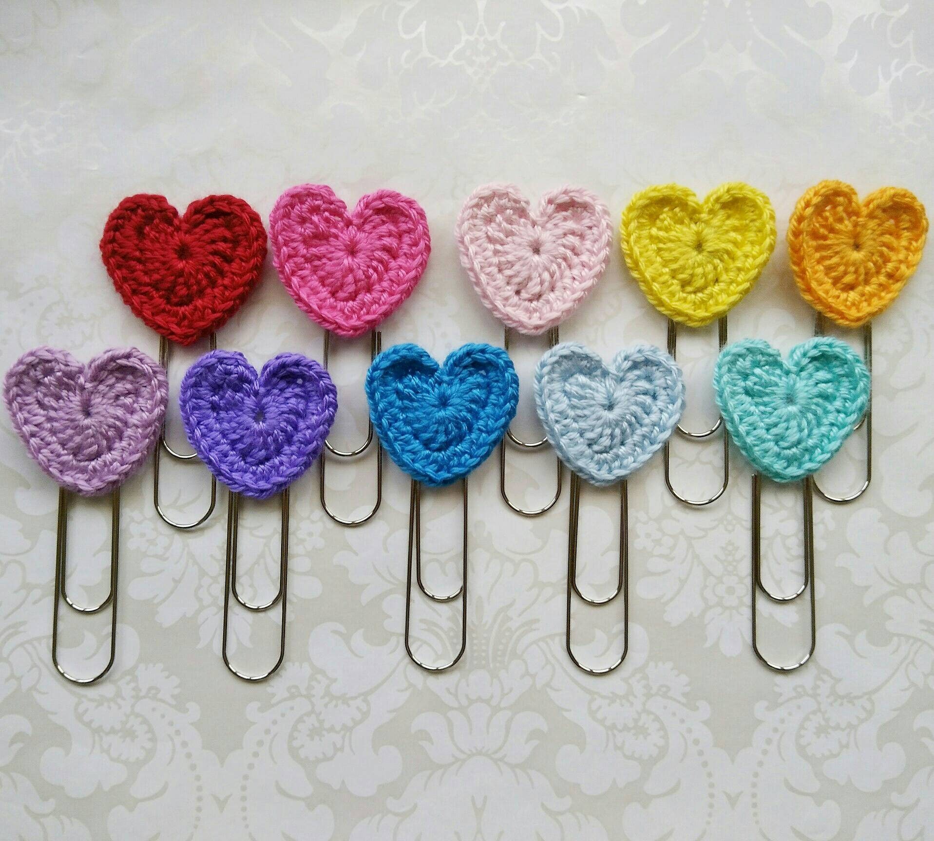 Crochet Rainbow Heart Planner Clips Jumbo Paper Clips