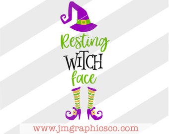Resting Witch Face svg, eps, png, cricut, cameo, scan N cut, cut file, halloween svg, witch svg, fall svg, funny halloween svg, witch hat