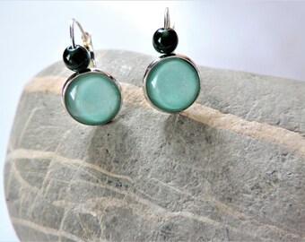 Earrings ღ ღ pale green glitter Polish cabochon