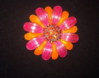 Vintage Boho Flower Power Pink and Orange Brooch