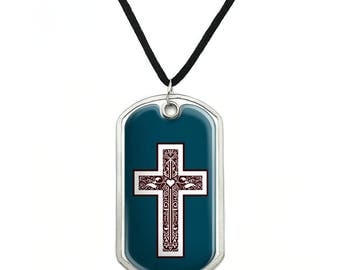 Cross with Heart Christianity Military Dog Tag Pendant Necklace with Cord