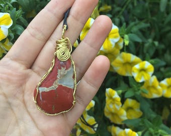 Red Jasper Brass Necklace