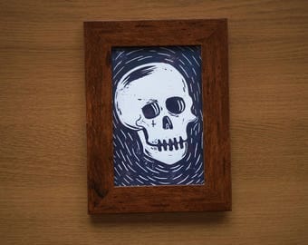 Framed A6 Lino Print - Skull