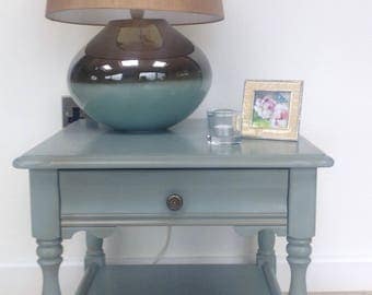 Hand painted side table / lamp table in blue-grey