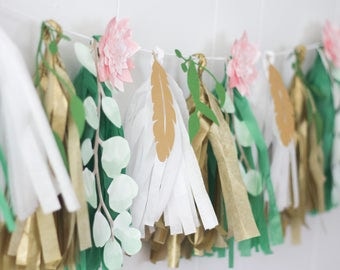 Floral and leaf garland, Boho Baby Shower Decor, Boho party decor, Flower garland, Leaf garland, Wedding garland, Engagement party decor