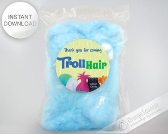 INSTANT DOWNLOAD, Trolls Cotton Candy Label, Stickers, Trolls Hair, Trolls Theme, Trolls Party, Trolls Favor labels, Birthday Party