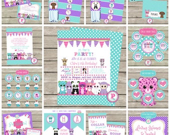 HUGE Birthday Party Package Printable Adopt a Pet Party Stuffed Animals Pet Adoption Certificate Invitation Banner Favor Tags Zoo Invitation
