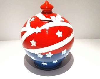 Large piggy bank for adults, money tin, coin bank collectors, travel fund,college holiday penny urn vase, savings christmas gift novelty