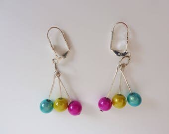 Earrings turquoise Fuchsia and green