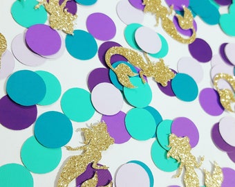 100 pcs Lite Purple, Purple, Dark Purple, Teal, Dark Teal, Gold or Silver Glitter MERMAID Confetti / Under the Sea Party / Mermaid Party