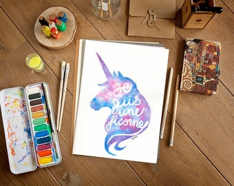 Silhouette Unicorn, original watercolor painting, watercolor Unicorn illustration, home decor, gift, 9 x 12, I'm a Unicorn
