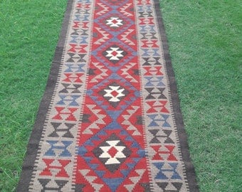 Article # 5223 Marvellous Maimana Hand Woven Kilim Ruuner Rug Double Face Design 390 x 90 cm , 12.8 x 3.0 Feet