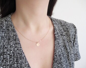 Rose gold initial necklace, dainty disc necklace, rose gold disc necklace, initial necklace, personalized monogram necklace