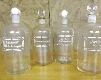 Vintage French Pharmacy / Apothecary / Chemistry Bottles x four