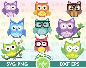 Owl Clipart, Owl Svg, Owl Digital, Cartoon Animal Digital, Animal SVG, Owl Decal Digital Owl Svg Png Dxf Eps Color Owl Silhouette Owl Vector