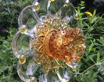 Repurposed Glass Flower/Suncatcher/Wall Decor/Garden Art