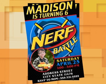 Nerf Gun Invitation,Nerf Gun Birthday,Nerf Gun Party,Nerf Gun Party Invitation,Nerf Gun Invite,Nerf Gun Birthday Invitation