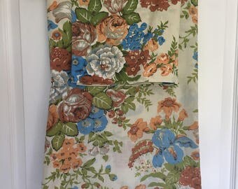 Vintage Tan Floral Twin Fitted Sheet and Pillowcase