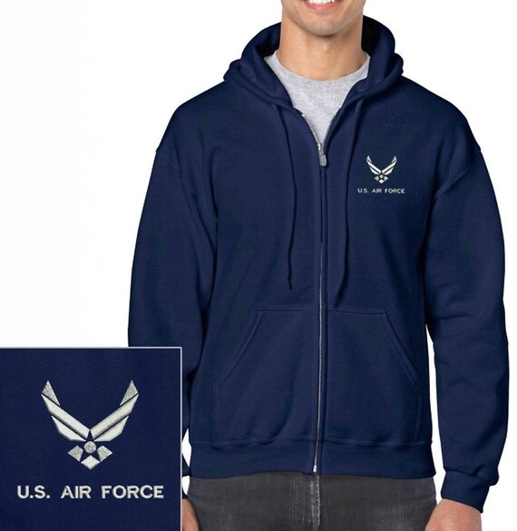 u.s. air force embroidered blue zip hoodie sweatshirt s m l xl