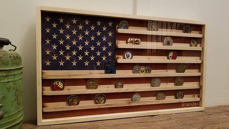 18x34 Rustic American Flag Military Challenge Coin Display Case 18x34 Rustic American Flag Military Challenge Coin Display Case