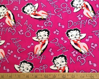 Betty Boop/glamour girl on hot pink background cotton fabric by the yard