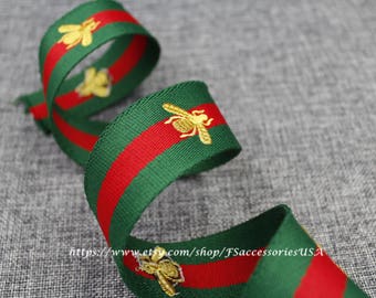 Red Green 1.5'' Embroidered Ribbon Queen Bee Ribbon Striped Grosgrain Ribbon Single Faced Trim Thick Ribbon Choker Ribbon Belt Trim #R4