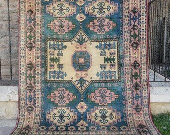 Oushak Rug,Vintage Rug,Turkish Carpet,Area Rug, Pale Blue Colors carpet,Home Living,5'1''x8'4''feet,Boho Rug,HomeDecor, Rugs,Turkish Rug,