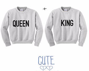 Queen and King Couple Sweater Heather Grau - sweater,hoodie,pullover,t-shirt,tee,top,couple,Pärchen,best friends,gift,