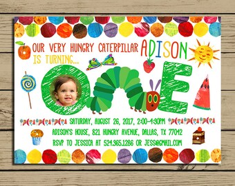 Very Hungry Caterpillar Invitation - The Very Hungry Caterpillar Birthday Party Invite - With Photo - With Free Backside - YOU PRINT