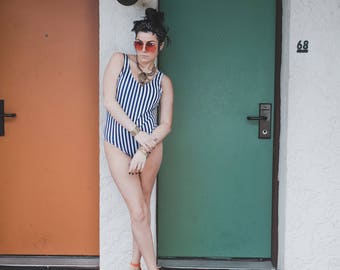 Arielle Stripped One Piece Swimsuit, Vintage Swimuit, Classic Swimsuit, Holiday Swimsuit