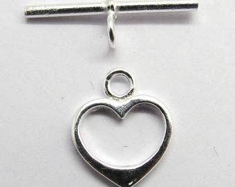 1 Piece 925 Sterling Silver Toggle Clasp Heart Shape 14mm