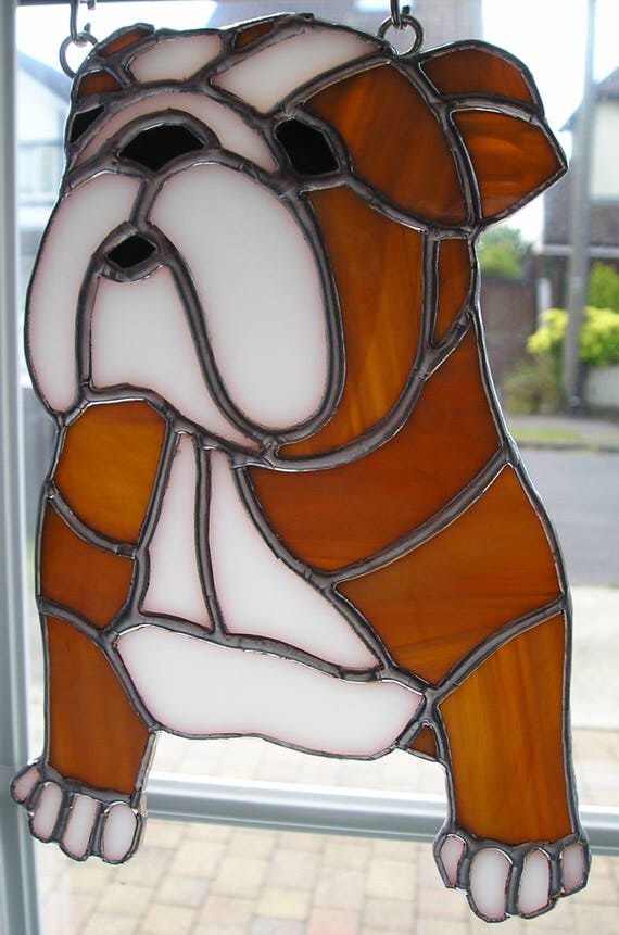 Stained Glass British English Bulldog Suncatcher Handmade in