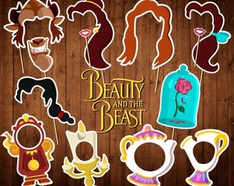 Beauty and the Beast Photo Booth Props - Printable PDF - Princess Party Photo Props - Belle - Lumiere Cogsworth - Beautiful and Beast Party