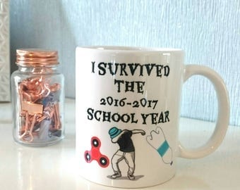 Funny Teacher Mug for class of 2016-2017 year trends gift with fidget spinner bottle flip and dab Teacher gift