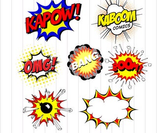 INSTANT DOWNLOAD - Superhero Svg File, Superhero Burts Clipart Svg, Superhero Clipart, Super hero Comic Speech Bubble Clipart, Comic Clipart