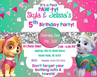 Girl's Paw Patrol Pool Party Invitation