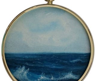 Sea Oil Painting "In the Deep" - Small Painting in Antique style round Frame