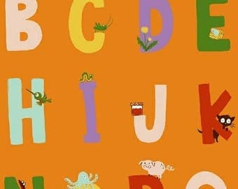 PREORDER - Heather Ross - Alphabet in Orange - Kinder - (43481-5) - 1/2 Yard++
