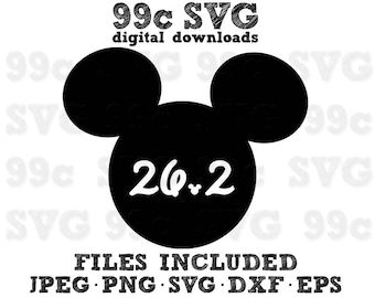 Run Disney 26.2 Mickey Head SVG DXF Png Vector Cut File Cricut Design Silhouette Cameo Vinyl Decal Party Stencil Template Heat Transfer Iron
