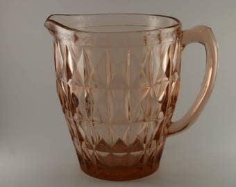 Depression Glass Pitcher (52 oz.), Windsor Diamond Pattern by Jeannette Glass Company