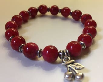 Bracelet red Crackle glass beads
