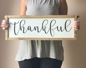 Thankful sign - Fall decor - Custom wood sign - Fall sign - Thanksgiving sign - Housewarming gift - Living room sign - Farmhouse sign
