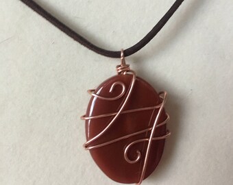Red Oval Wire-wrapped Necklace