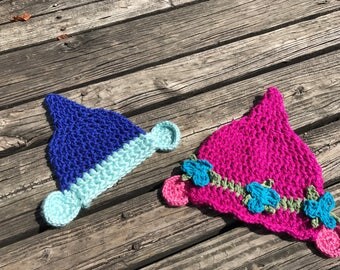 Crochet troll hat - made to order - size 12 months to adult & 1 year set