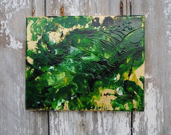Green & Gold Abstract Acrylic Painting 4x4